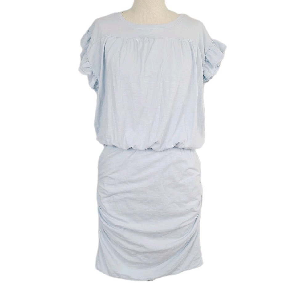 Sundry Ruffle Sleeve Blouson Dress Rain Blue T-Shirt Style Knit Ruched 4 XL